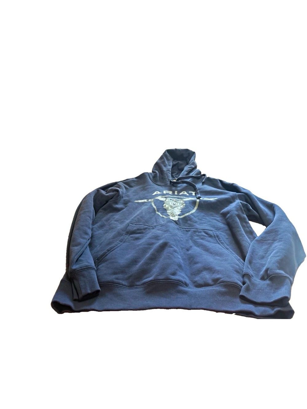Ariat Mens Blue Pullover Hoodie Graphic Print Logo Pockets! Medium